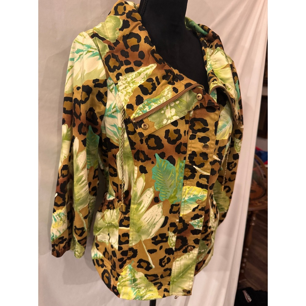Berek Tropical Leopard Print Utility Jacket Gold Hardware Mens Medium - Picture 2 of 16